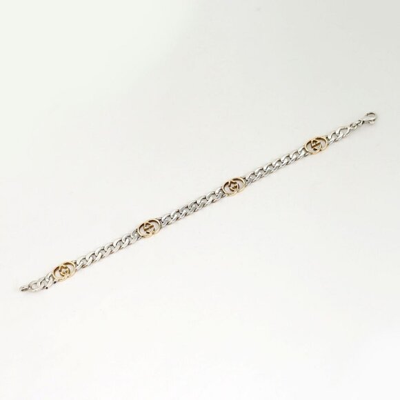 GUCCI Interlocking G Chain Bracelet 7" Silver 925 & 18K Yellow Gold Auth w/Box - Picture 15 of 15